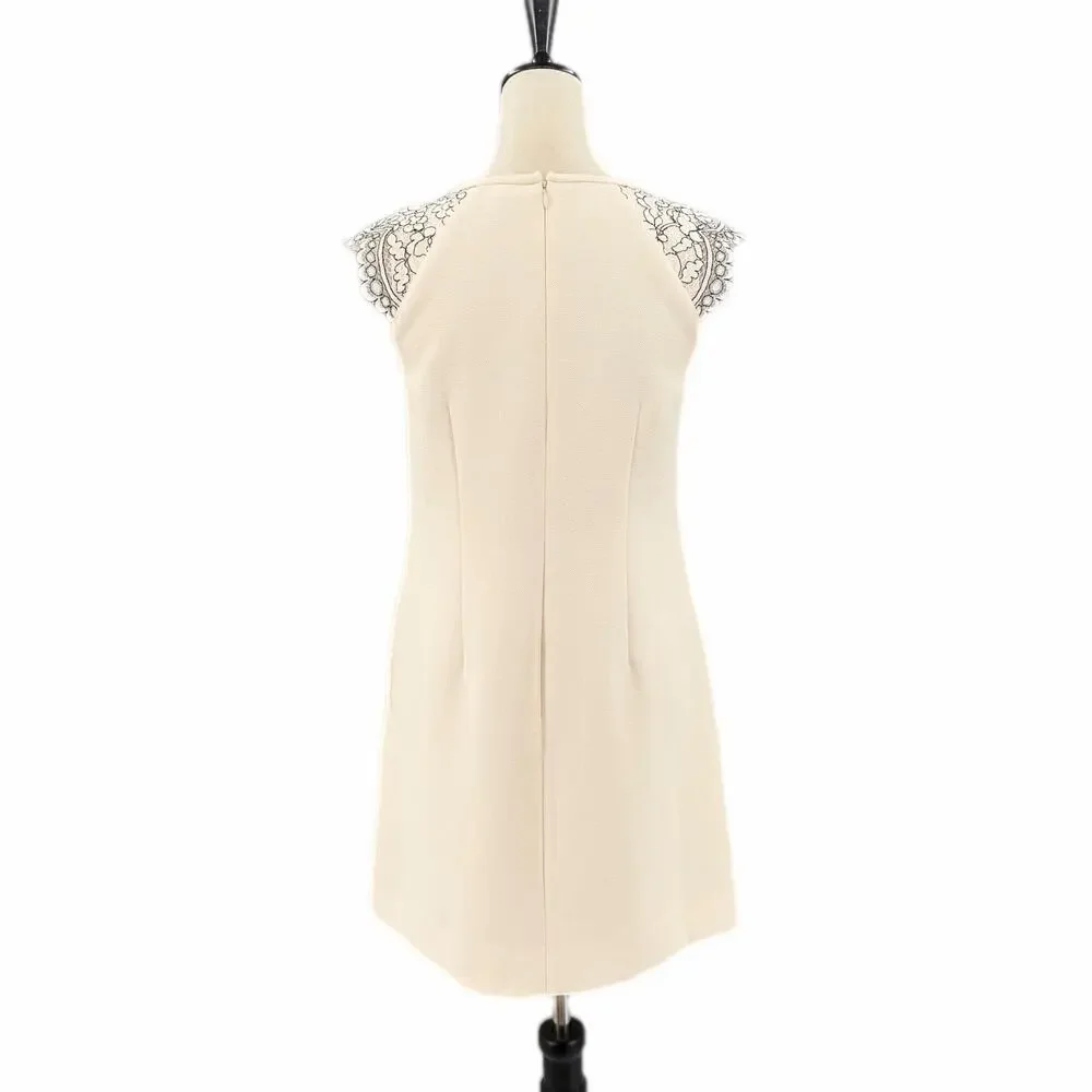 J. Crew Cream Black Lace Cap Sleeve Sheath Above Knee Length Chic Classy Dress
